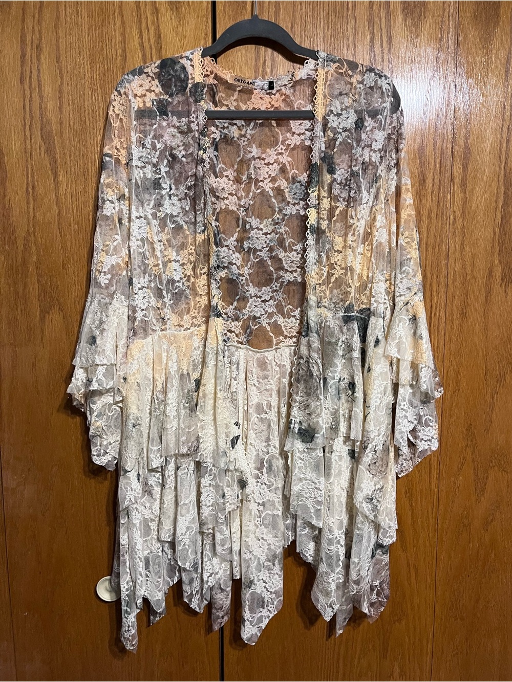 Sheer Lace Watercolor Kimono - Cream Multi